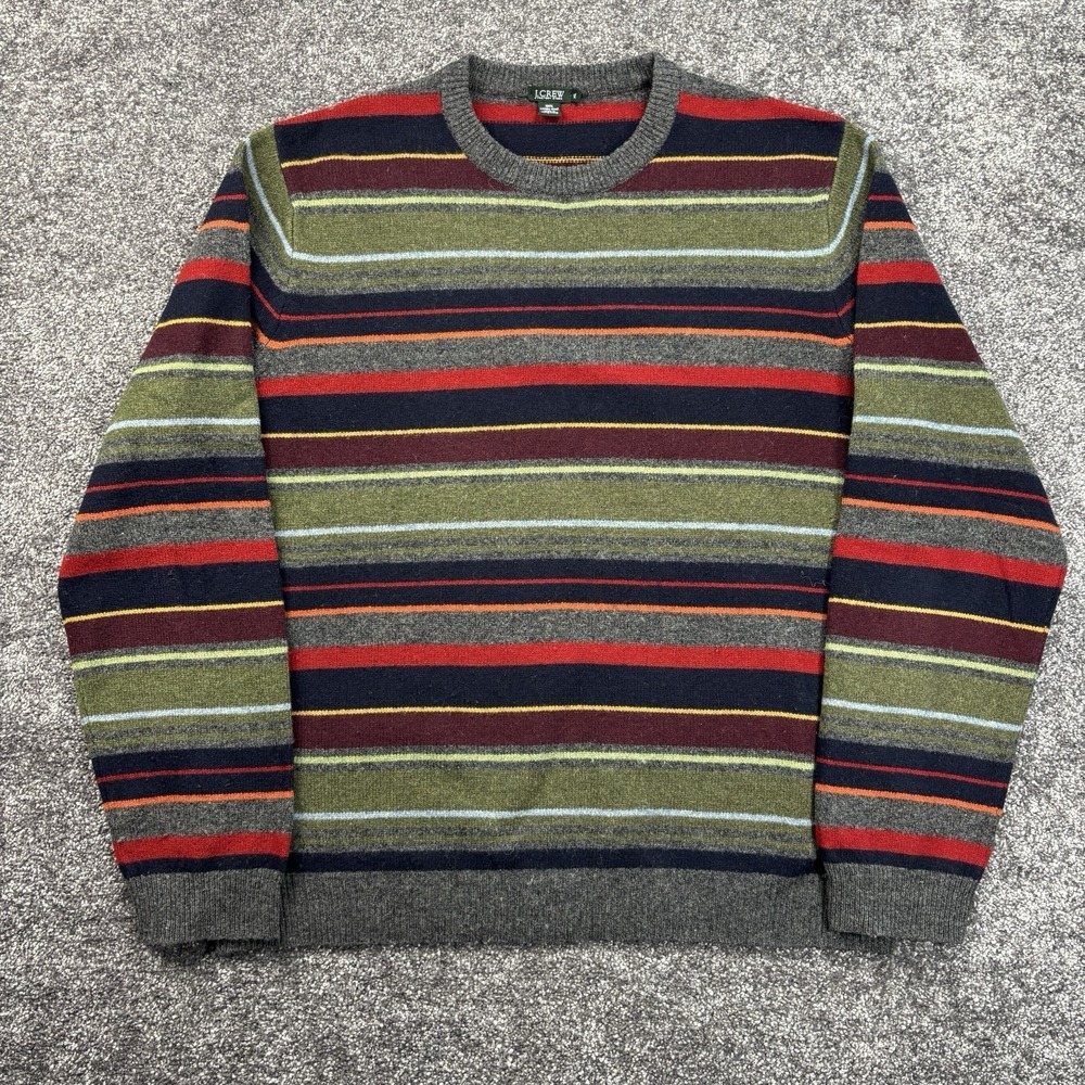 Vintage J Crew Sweater Mens XL Rainbow Striped Wool Knit Pullover Preppy